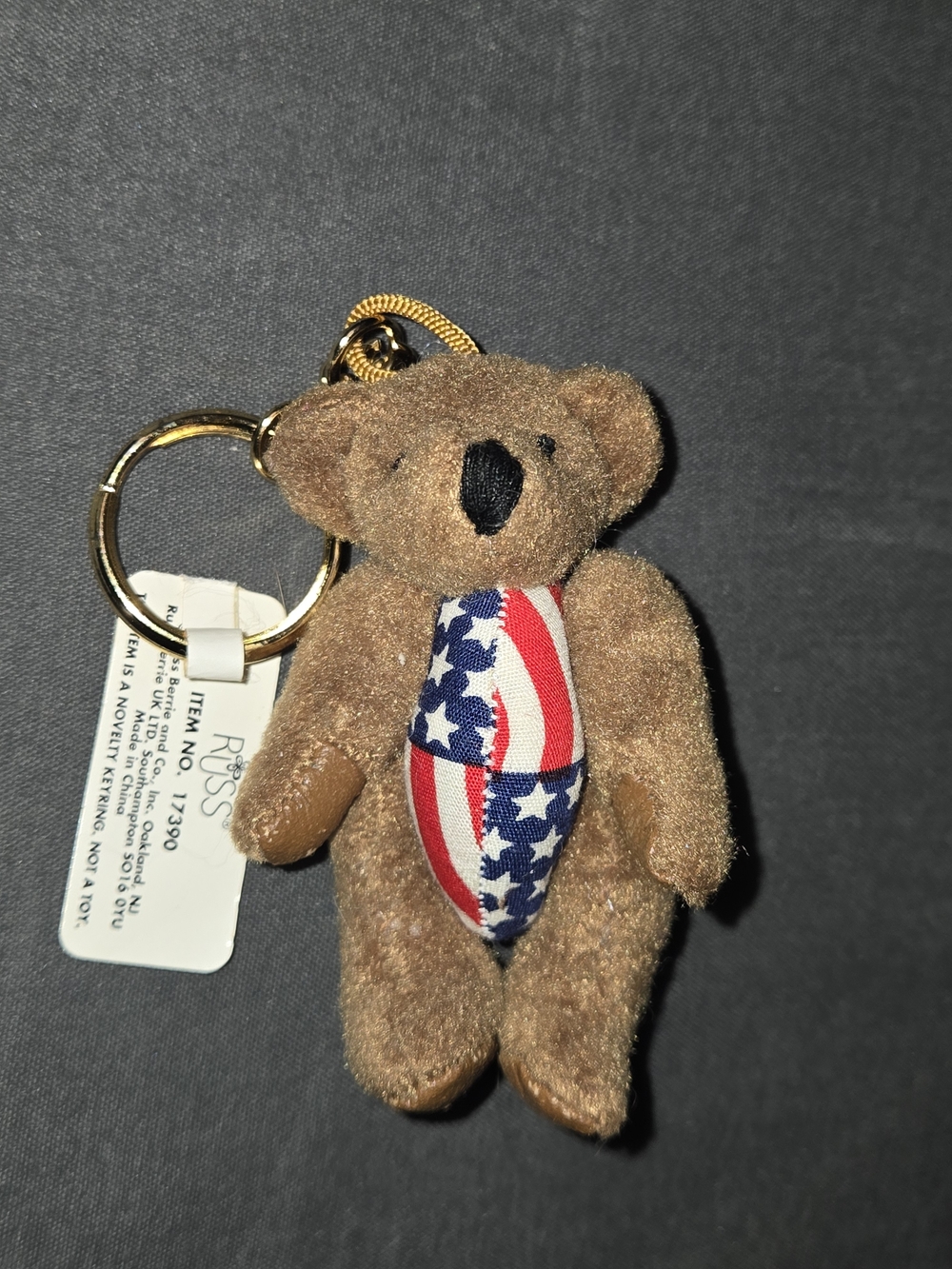 Vintage Russ Patriotic American Flag Bear Keychain Brown Teddy